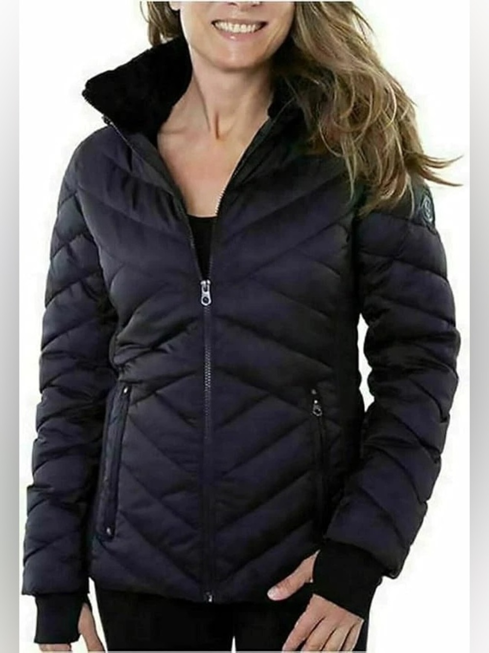 Nautica Black Quilted Chevron Puffer Jacket